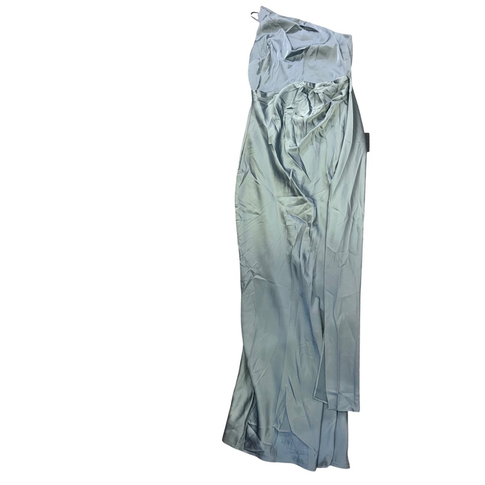 Lulus Signature Elegance Slate Blue Satin One-Shoulder Maxi Dress Womens M NEW - Picture 2 of 10